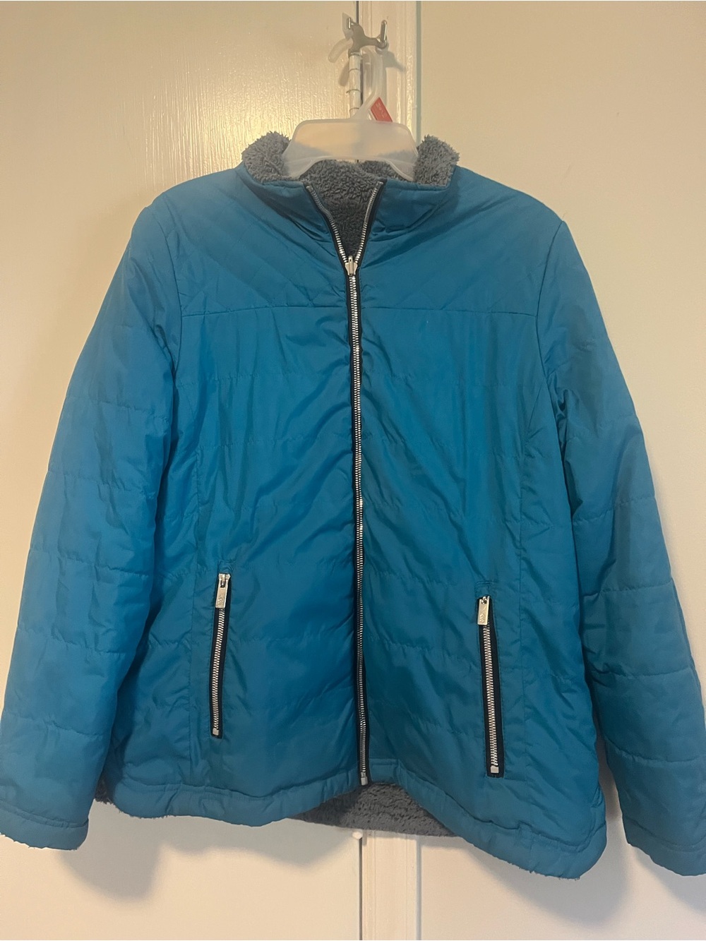 Free Country Teal Blue Puffer Jacket with Sherpa Trim